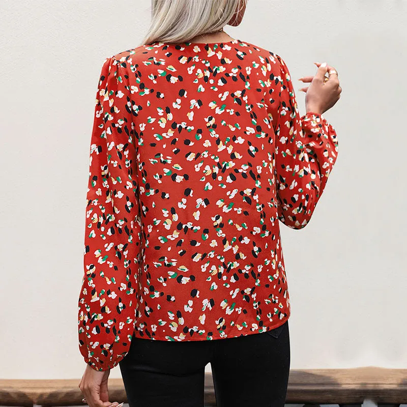 PEOPLETERRITORY New    trade women's clothing spring and autumn comfortable casual long-sleeved top V-neck contrasting splicing blouse