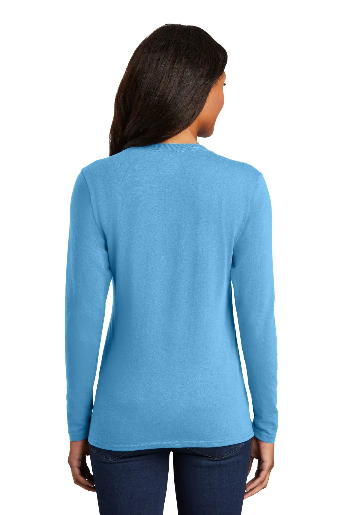 Port & Company Ladies Long Sleeve Custom Core Cotton Tee's, Aquatic Blue