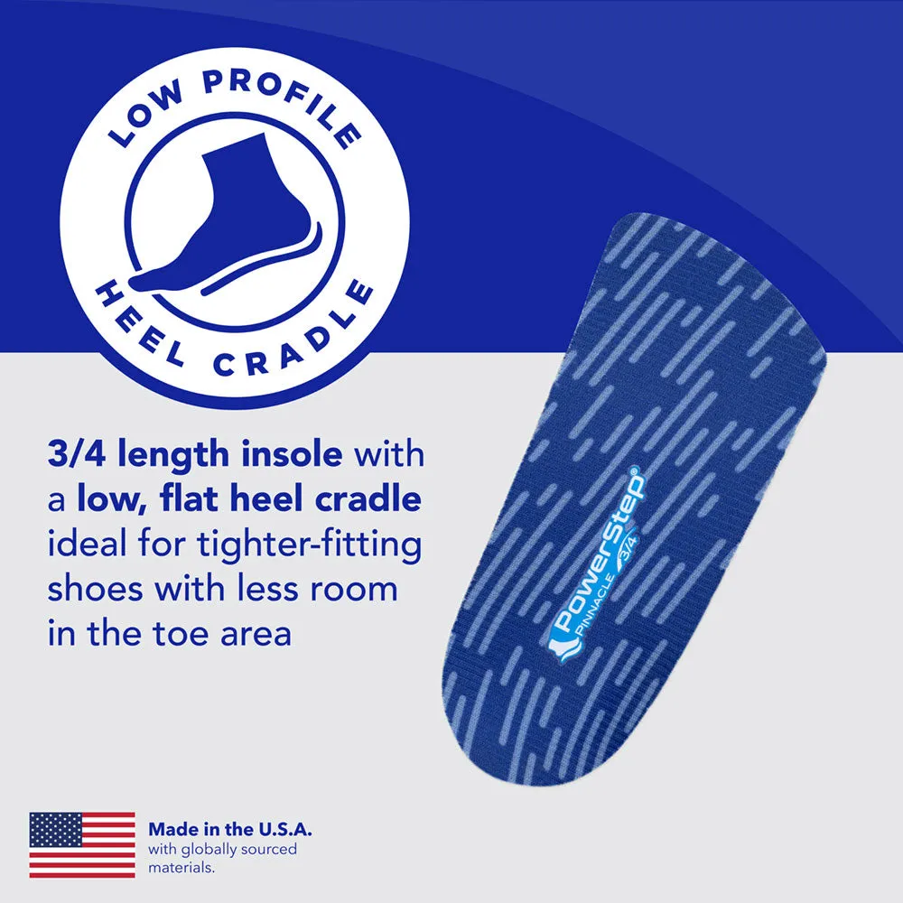 PowerStep Pinnacle 3/4 Insoles | Arch Pain Relief Orthotic for Tight Shoes
