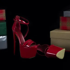 Red Patent Cross Strap Platforms