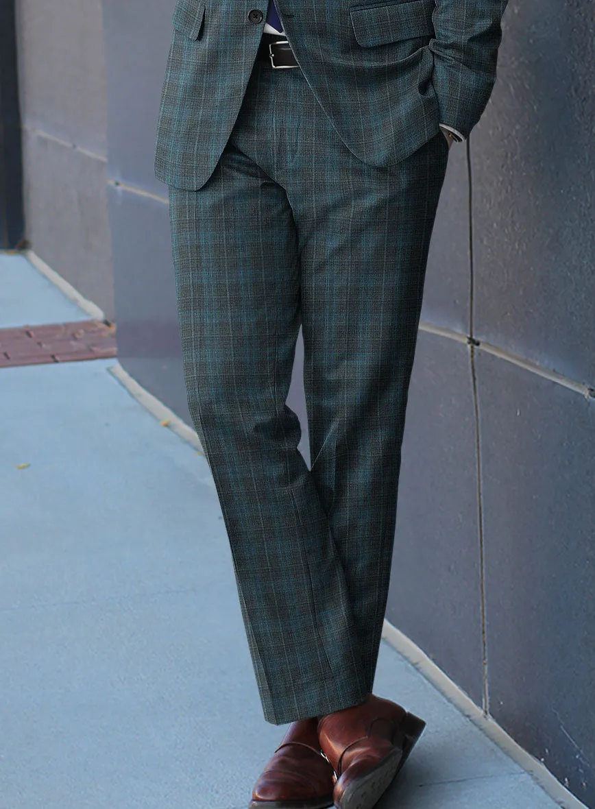 Reda Cyan Green Checks Wool Pants