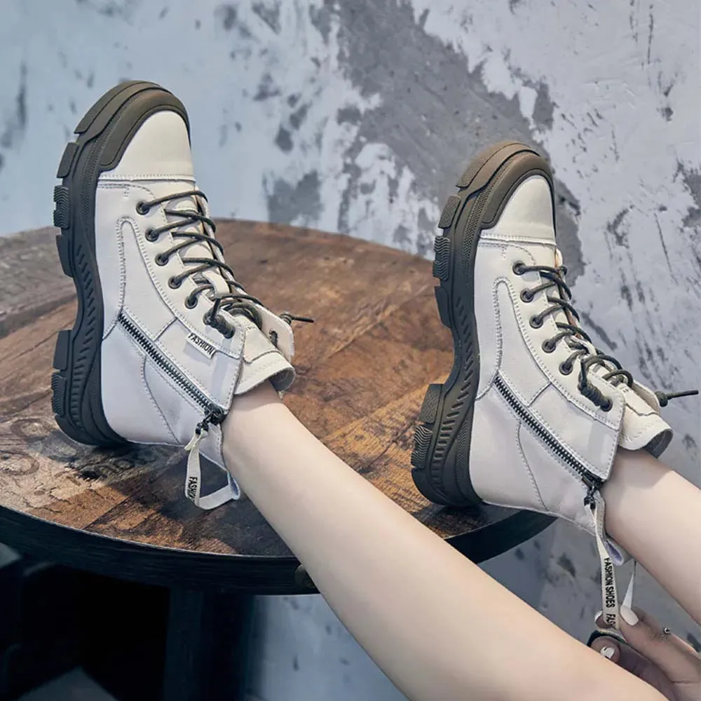 RICY™ LEATHER LIGHTWEIGHT LACE-UP ZIPPER ANKLE BOOTS