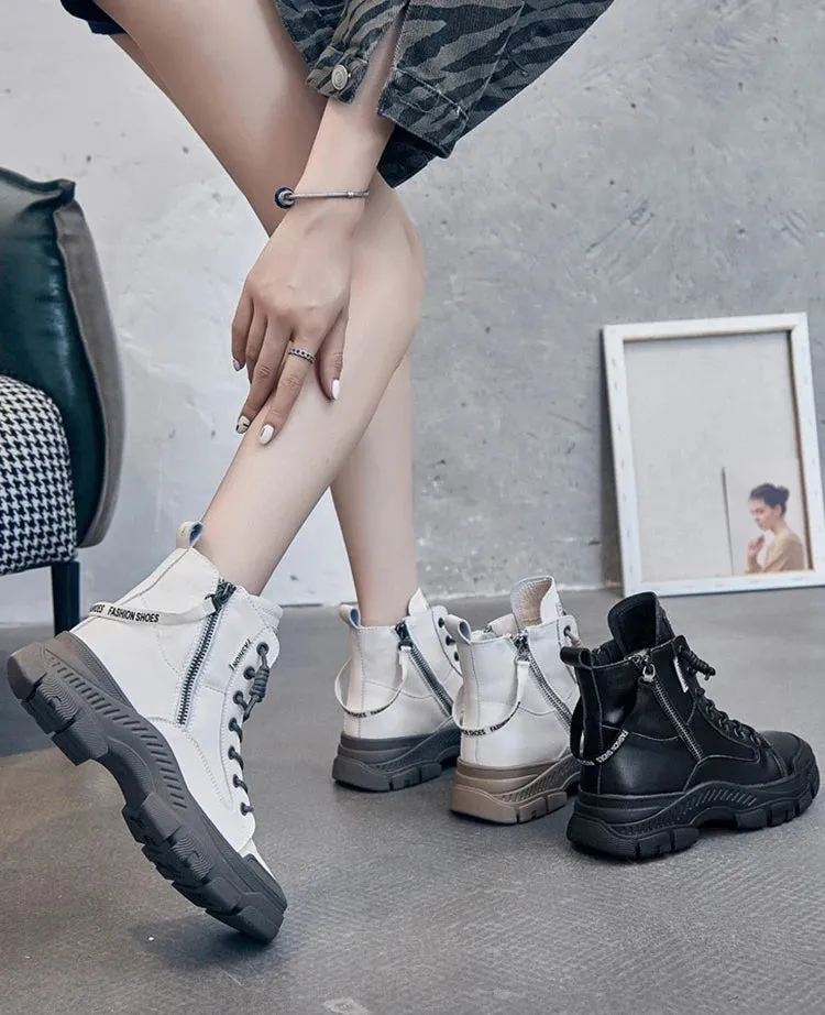 RICY™ LEATHER LIGHTWEIGHT LACE-UP ZIPPER ANKLE BOOTS