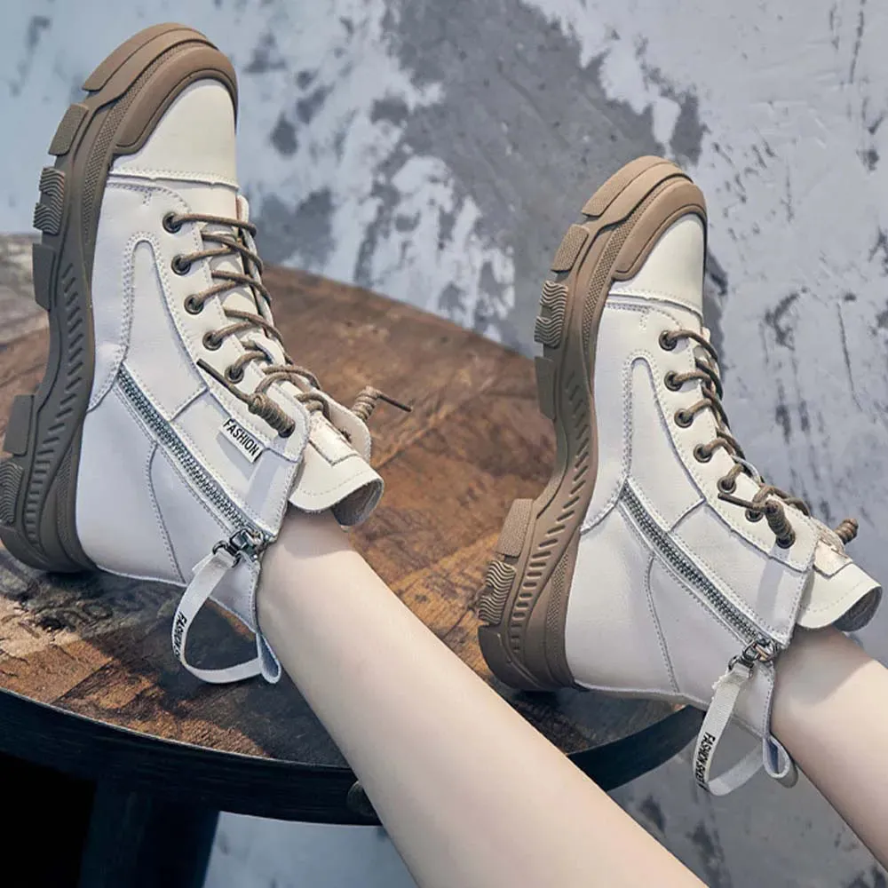 RICY™ LEATHER LIGHTWEIGHT LACE-UP ZIPPER ANKLE BOOTS