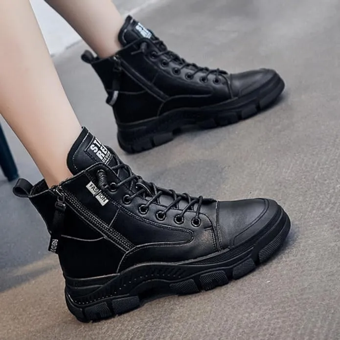 RICY™ LEATHER LIGHTWEIGHT LACE-UP ZIPPER ANKLE BOOTS