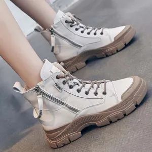 RICY™ LEATHER LIGHTWEIGHT LACE-UP ZIPPER ANKLE BOOTS