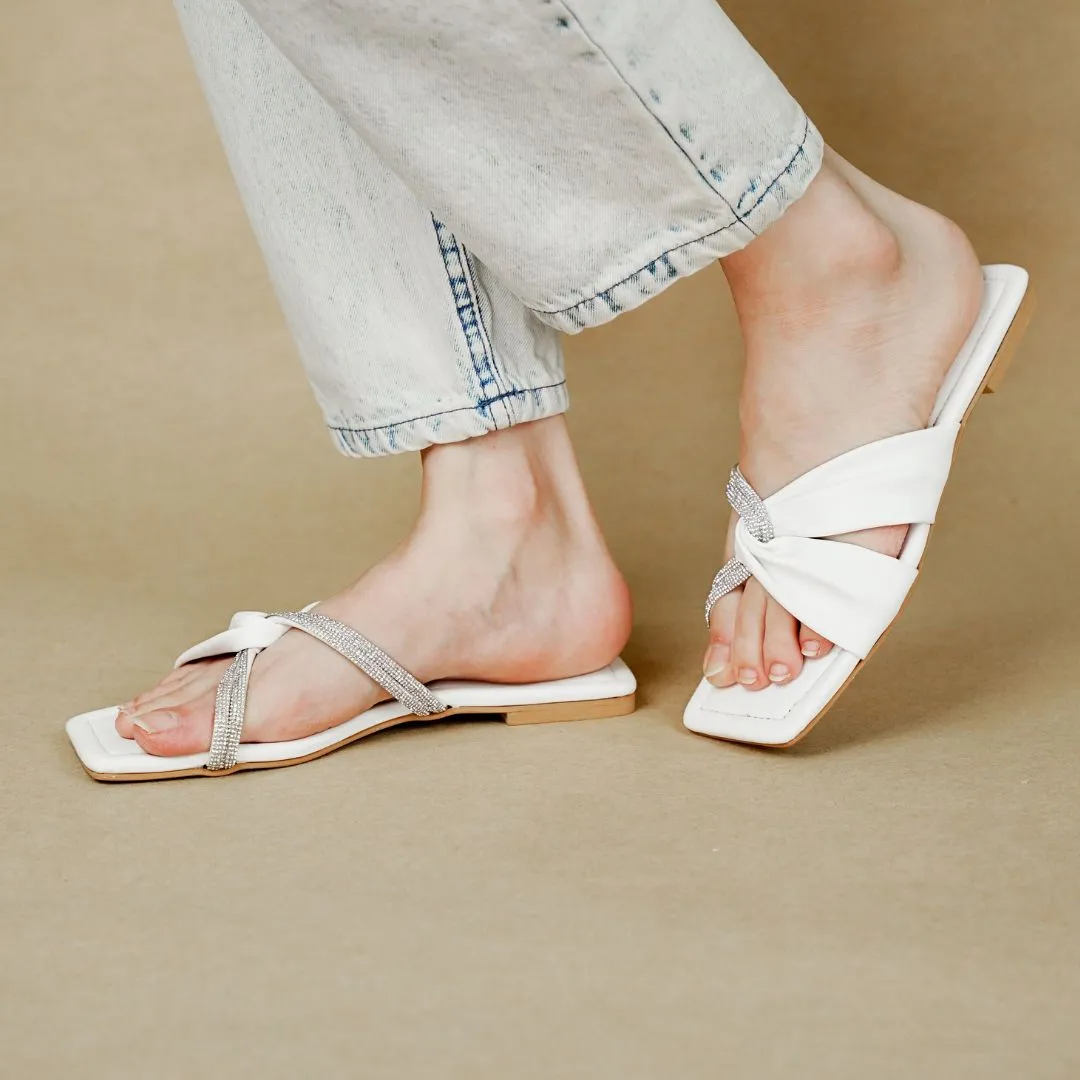 Shimmery Crisscross Flats White