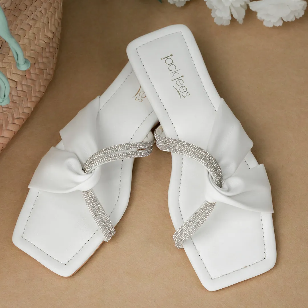 Shimmery Crisscross Flats White