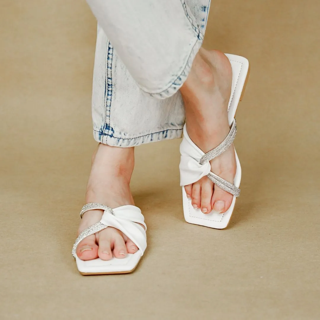 Shimmery Crisscross Flats White
