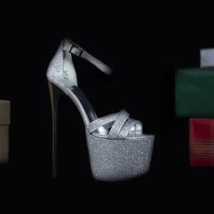 Silver Shine Cross Strap Platforms