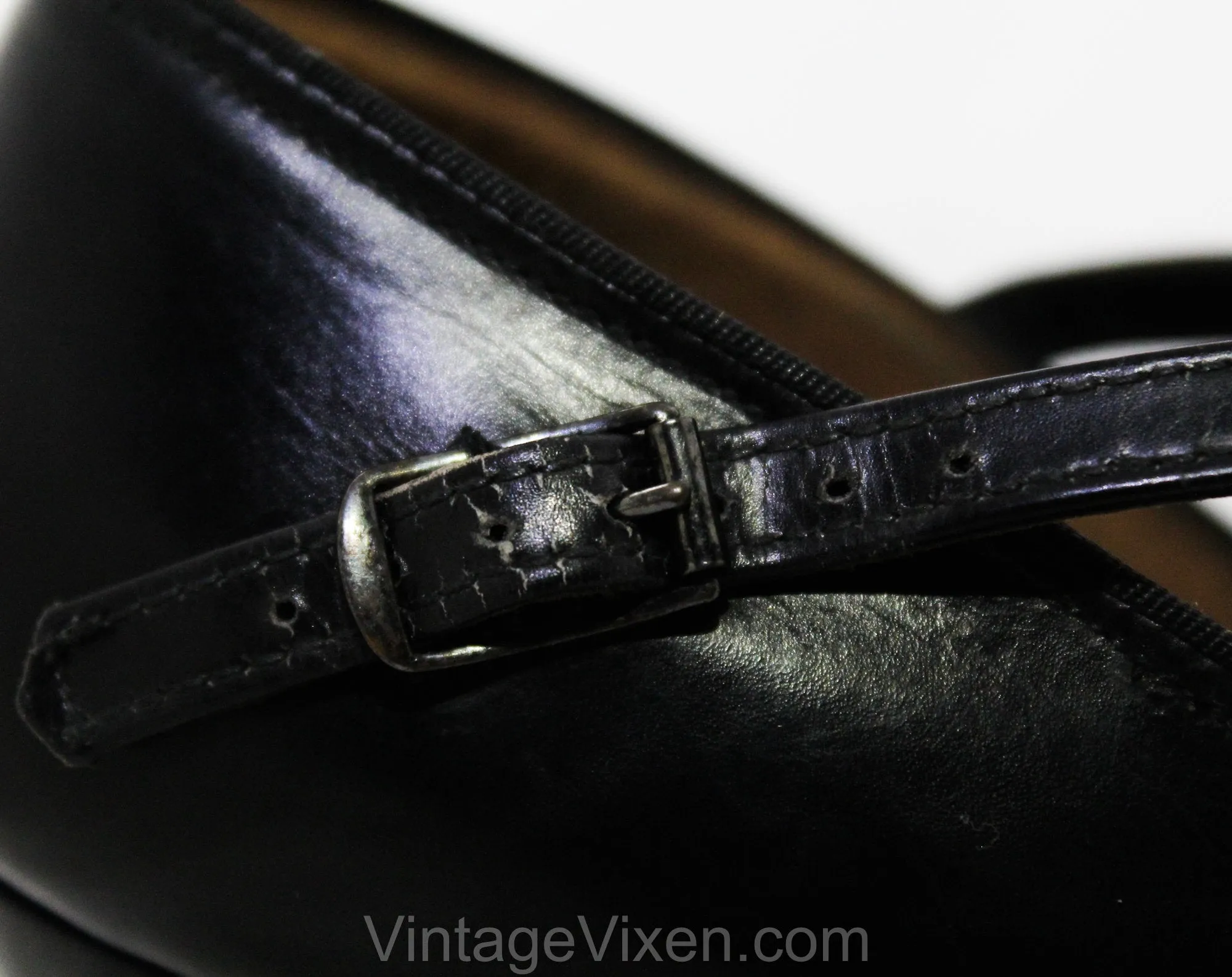 Size 5 1940s Black Leather Shoes - Unworn Beautiful 40s Pumps with Criss Cross Buckles - Rounded Toe High Heels - Pin Up Girl NOS Deadstock