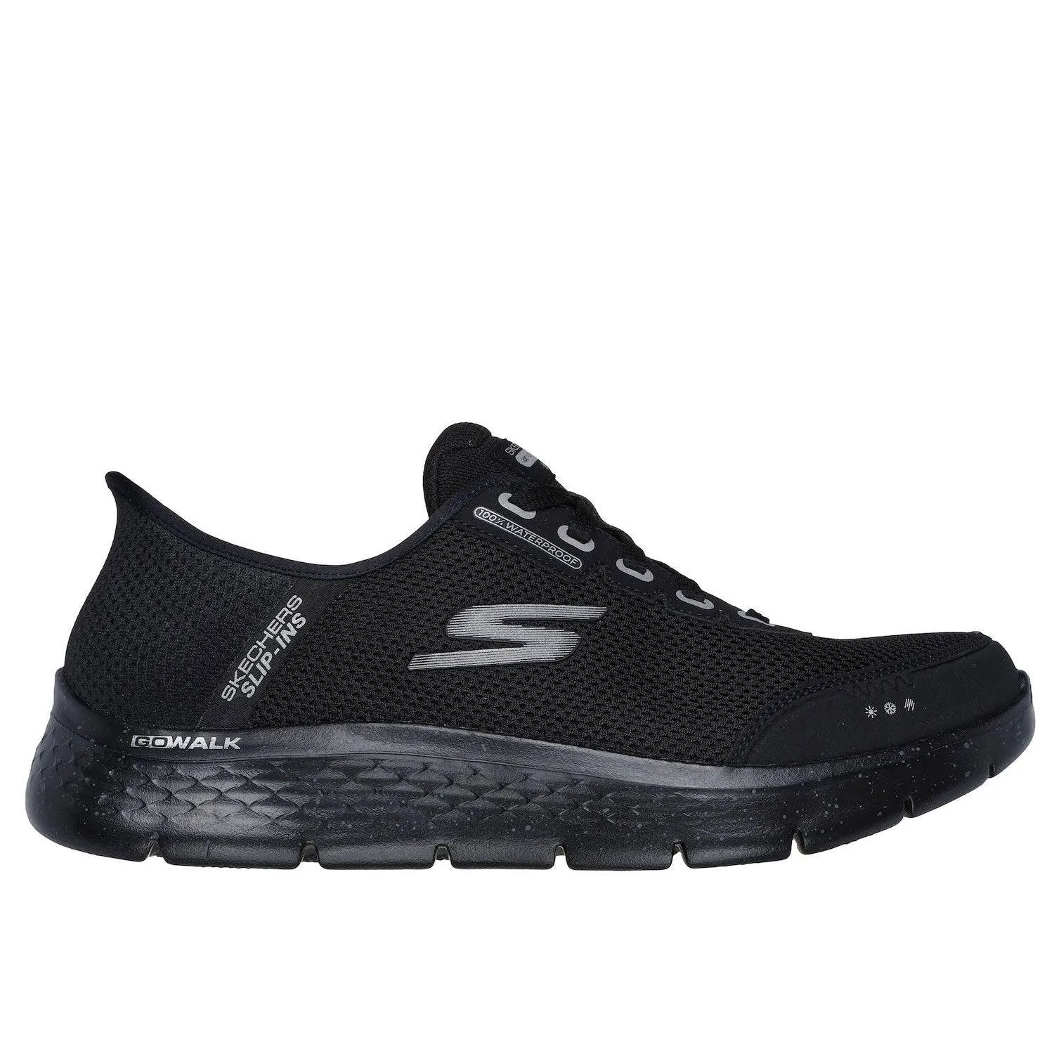 Skechers 216330 Go Walk Flex Waterproof Hands Free Mens Black Textile Waterproof Slip On Trainers