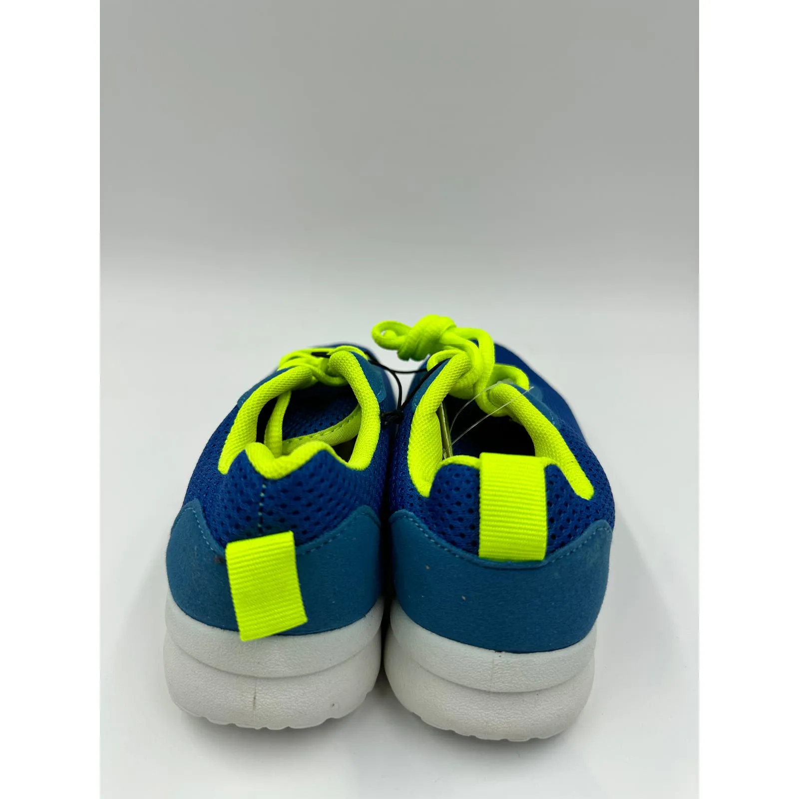 Small Kid Size 12, Blue and Neon Trim Sneakers, Neon Laces, White Sole