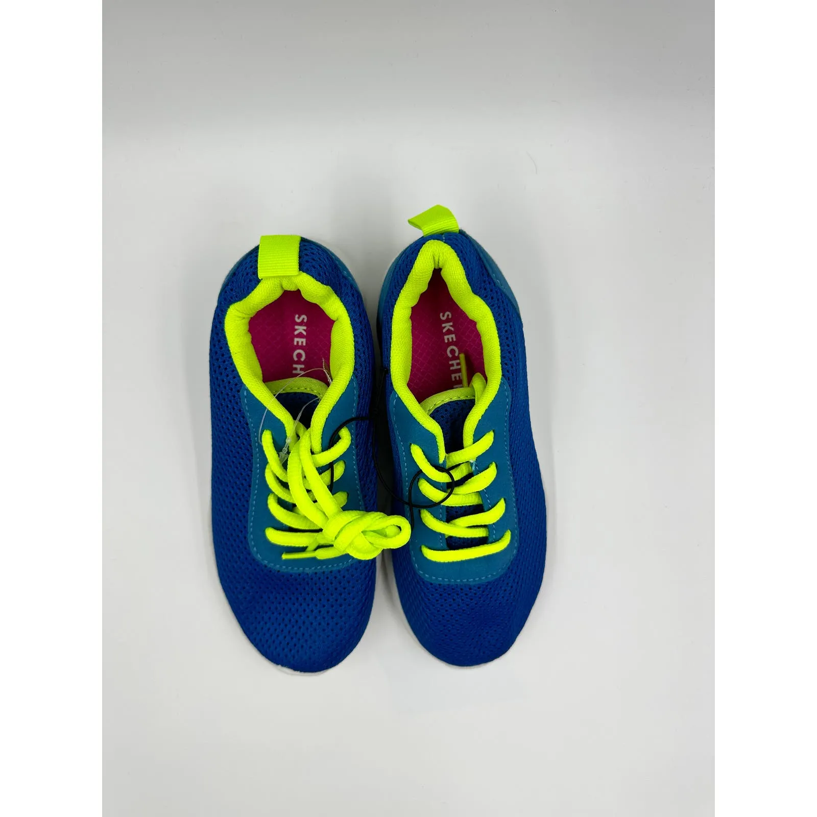 Small Kid Size 12, Blue and Neon Trim Sneakers, Neon Laces, White Sole