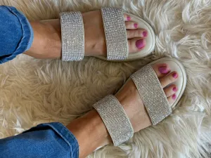 Sparkle Cross Band Sandal - Light Cream
