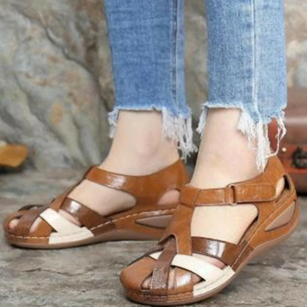 Summer Retro Women's Sandals Car Line Light Soft Bottom Large Size Cross Buckle Round Toe Comfortable Wedge Sandals Ladies Sandals