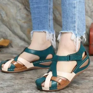 Summer Retro Women's Sandals Car Line Light Soft Bottom Large Size Cross Buckle Round Toe Comfortable Wedge Sandals Ladies Sandals