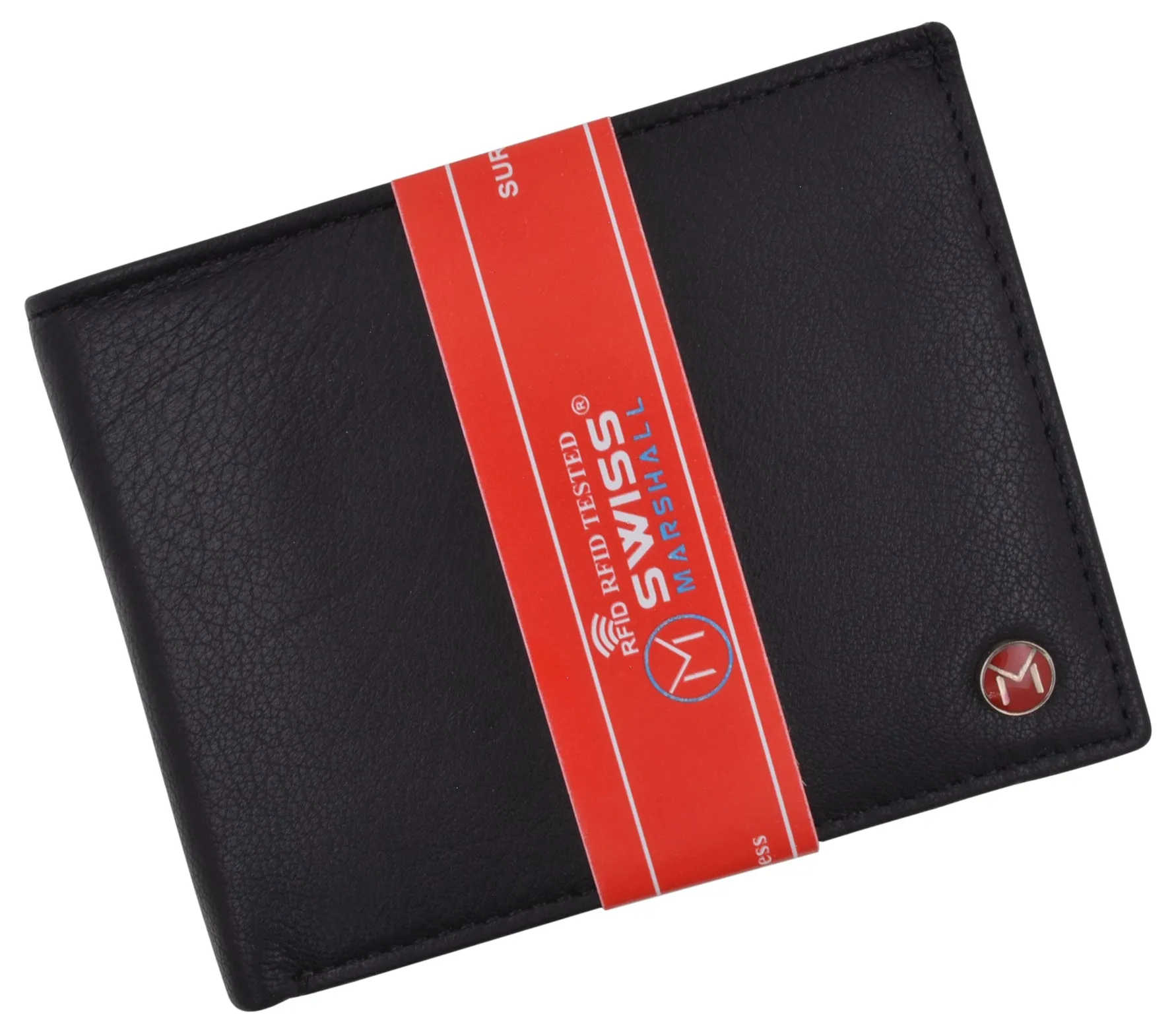 Swiss Marshall Mens Leather RFID Bifold Wallet 2 ID Windows Divided Bill Section