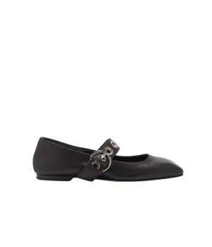 Uma Eyelet Leather Flat in Black