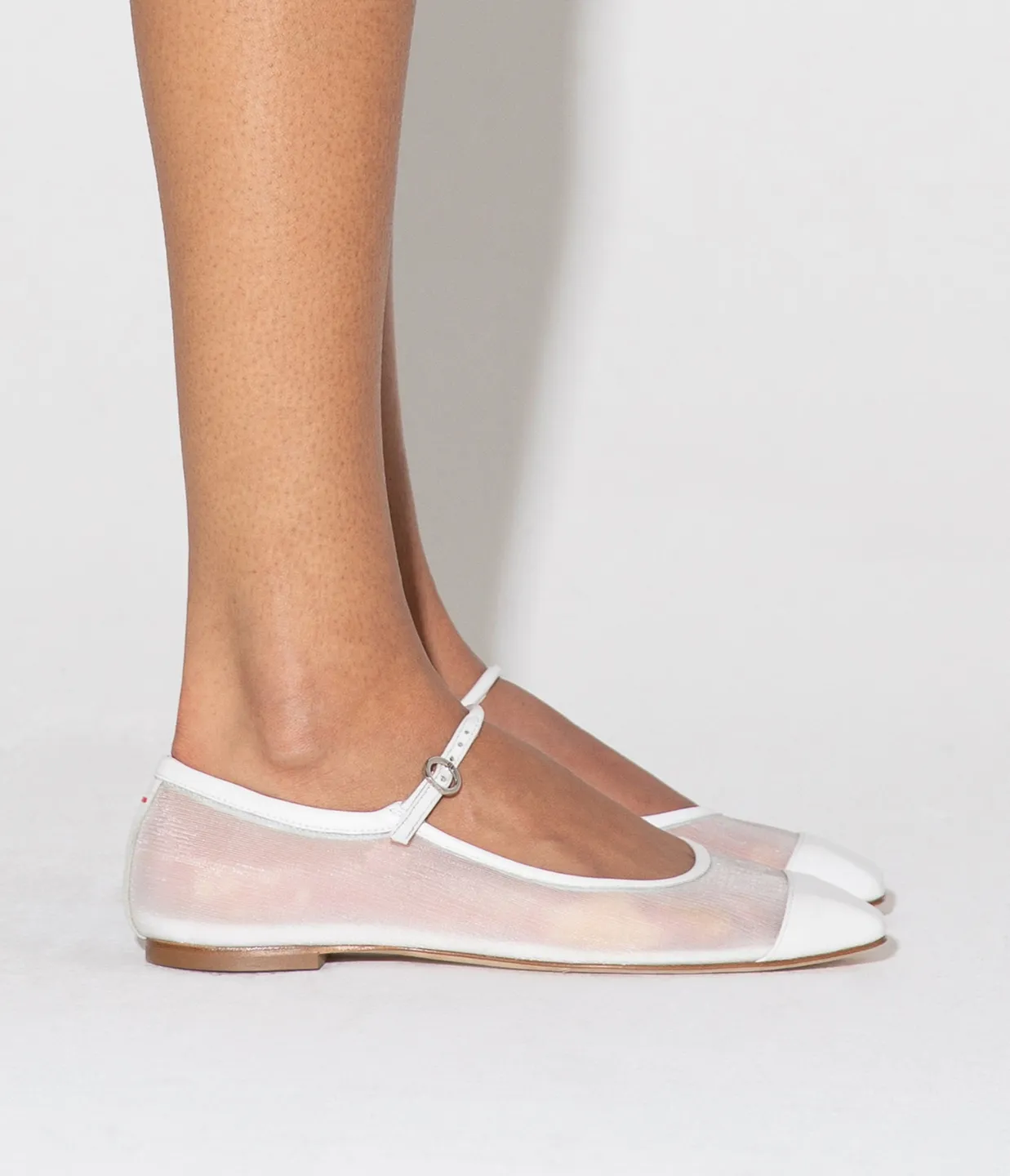 Uma Mesh Nappa Leather Flats in Optic White