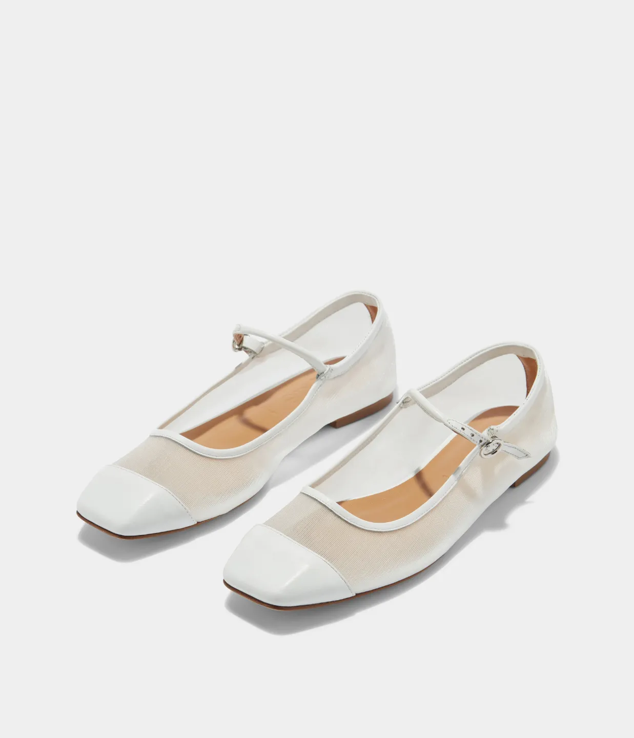 Uma Mesh Nappa Leather Flats in Optic White