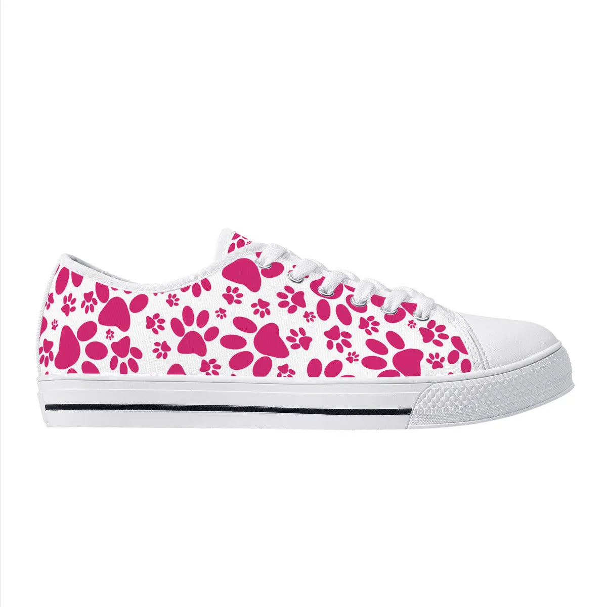 Vibrant Tracks: Hot Pink Animal Paw Prints Canvas Sneakers