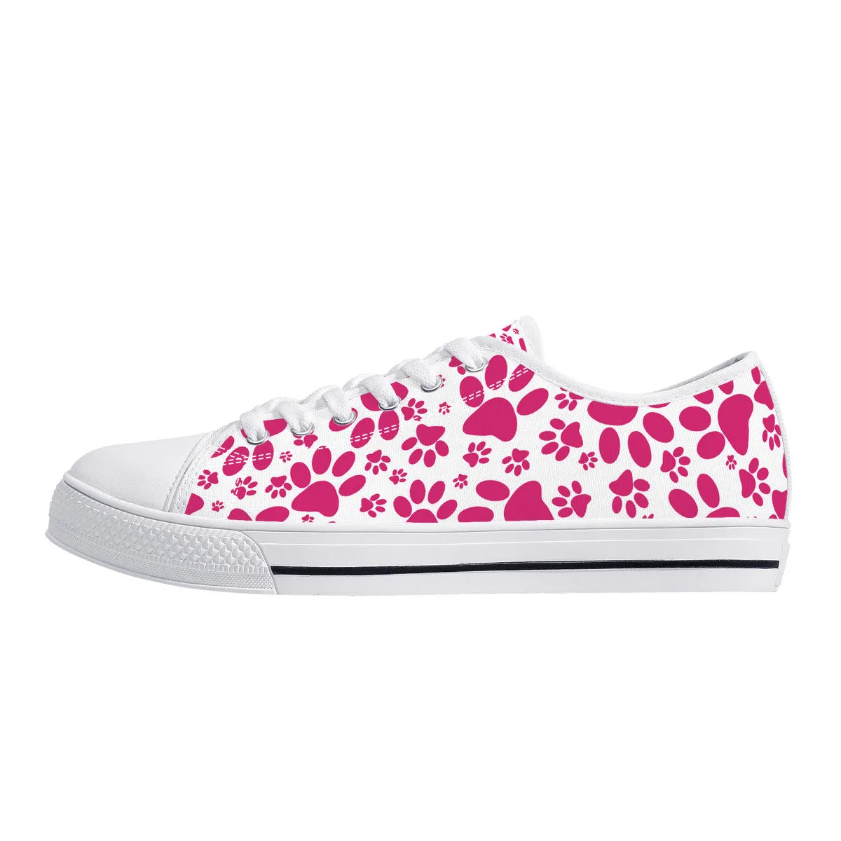 Vibrant Tracks: Hot Pink Animal Paw Prints Canvas Sneakers
