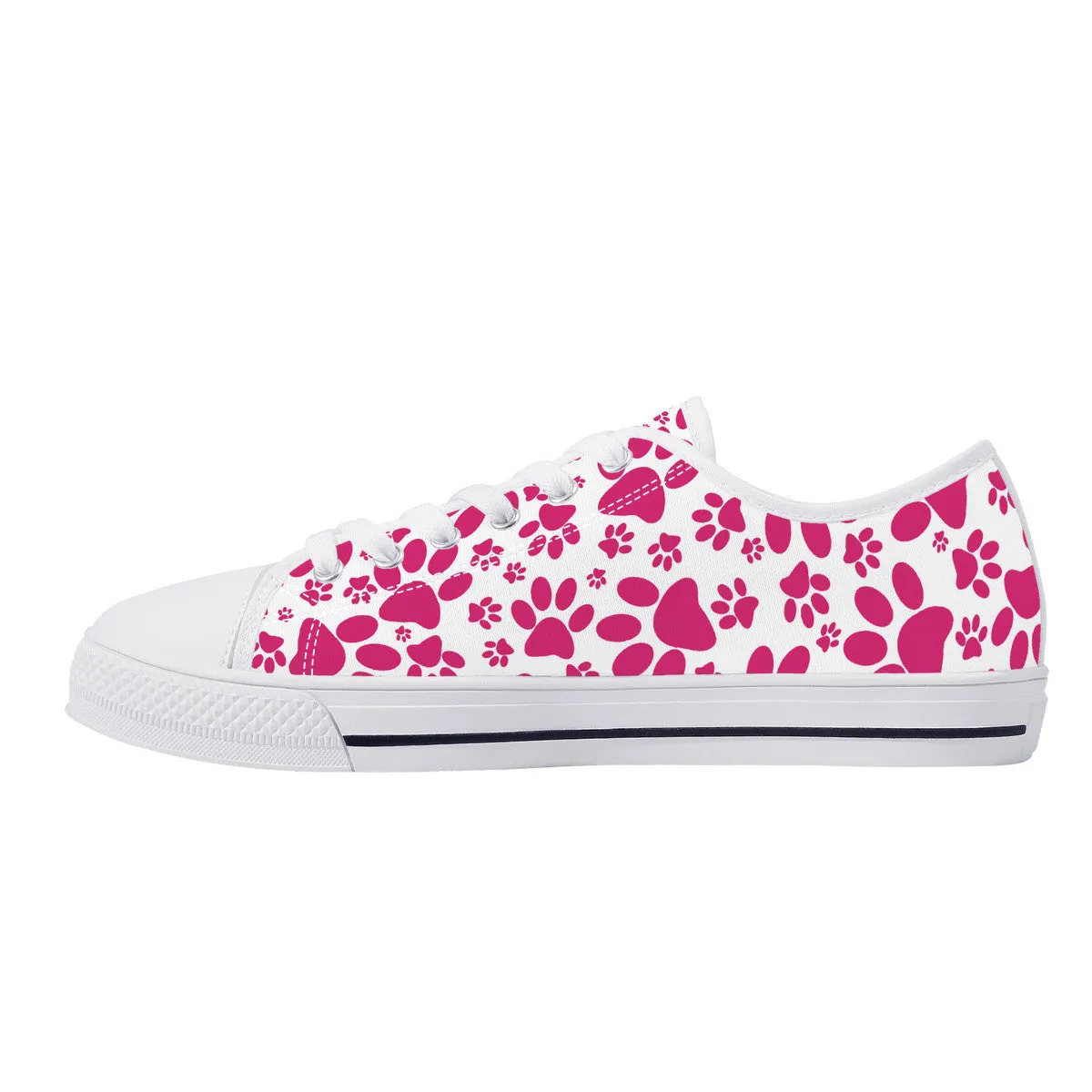 Vibrant Tracks: Hot Pink Animal Paw Prints Canvas Sneakers