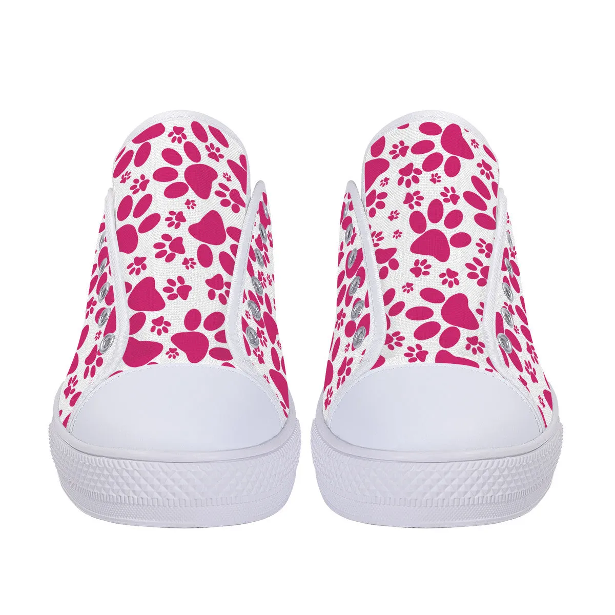Vibrant Tracks: Hot Pink Animal Paw Prints Canvas Sneakers