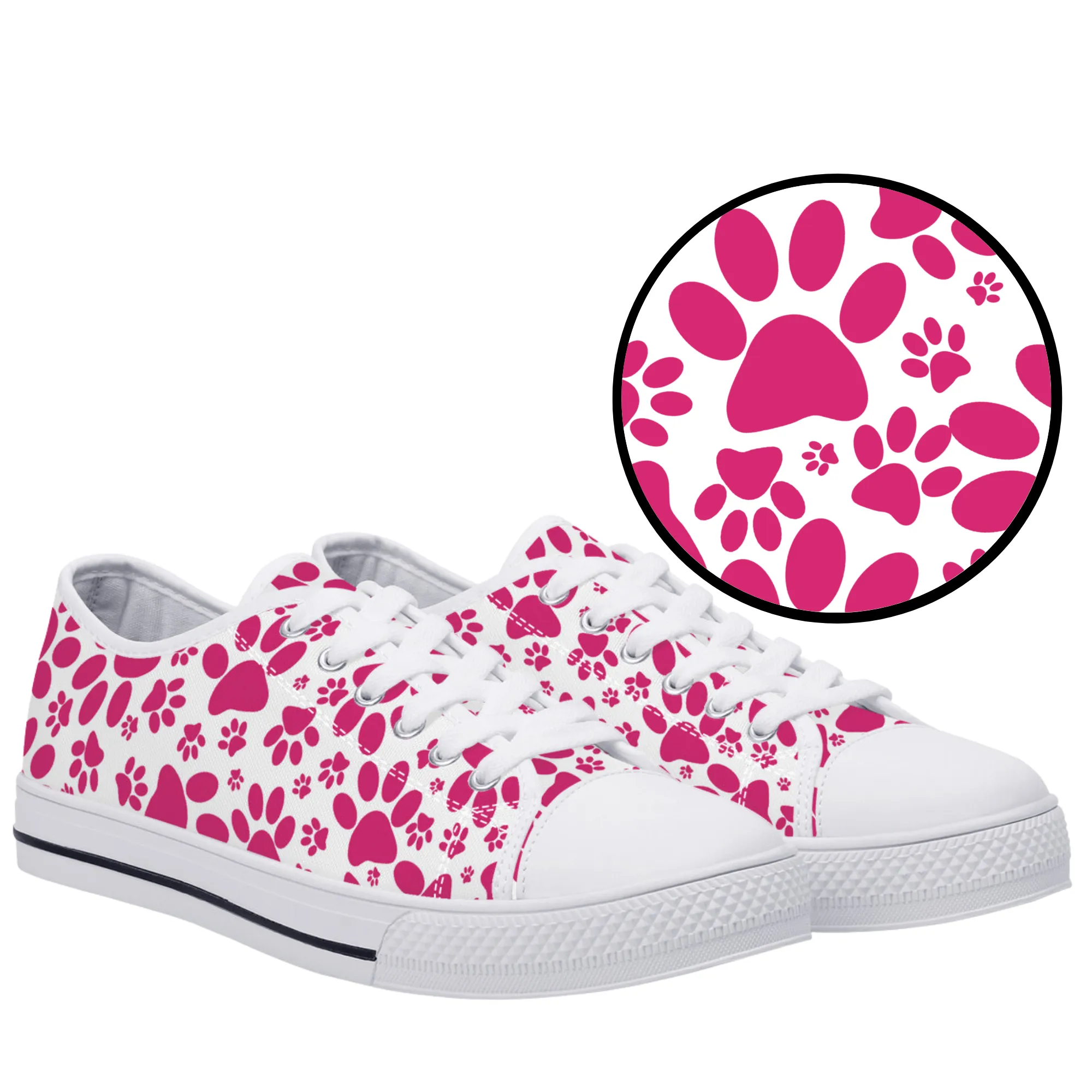 Vibrant Tracks: Hot Pink Animal Paw Prints Canvas Sneakers