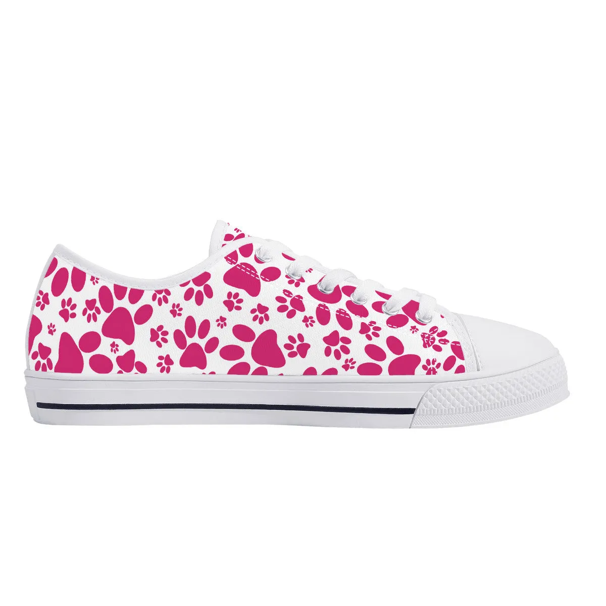 Vibrant Tracks: Hot Pink Animal Paw Prints Canvas Sneakers