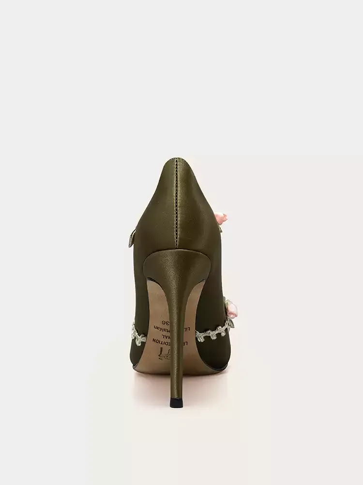 Vintage-Inspired Champagne Elegant Cross-Strap High Heels with Vine Details