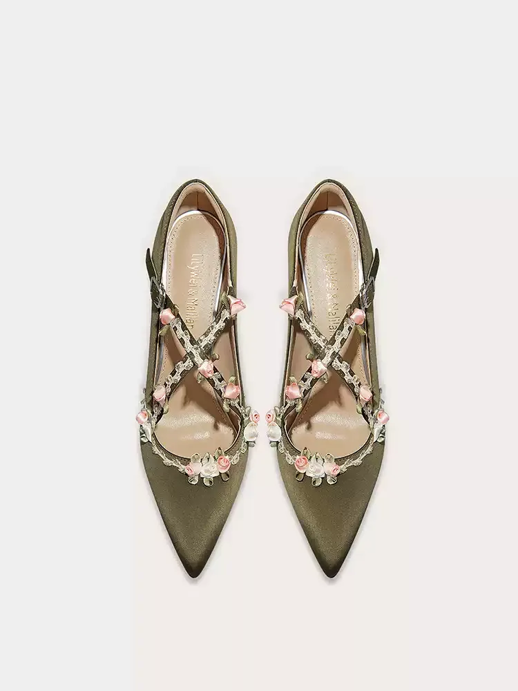 Vintage-Inspired Champagne Elegant Cross-Strap High Heels with Vine Details