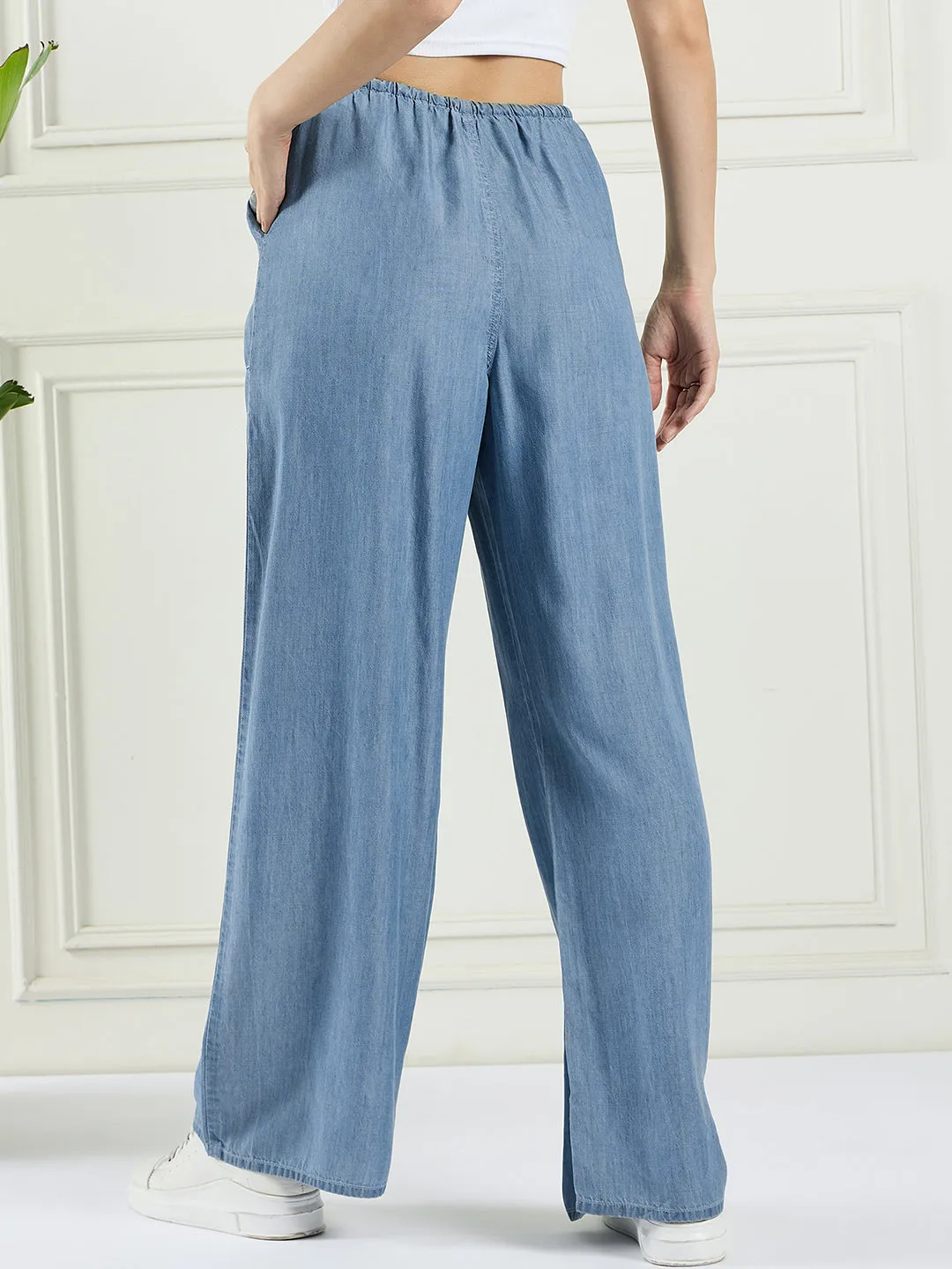 Women elasticated tercel pants with pockets