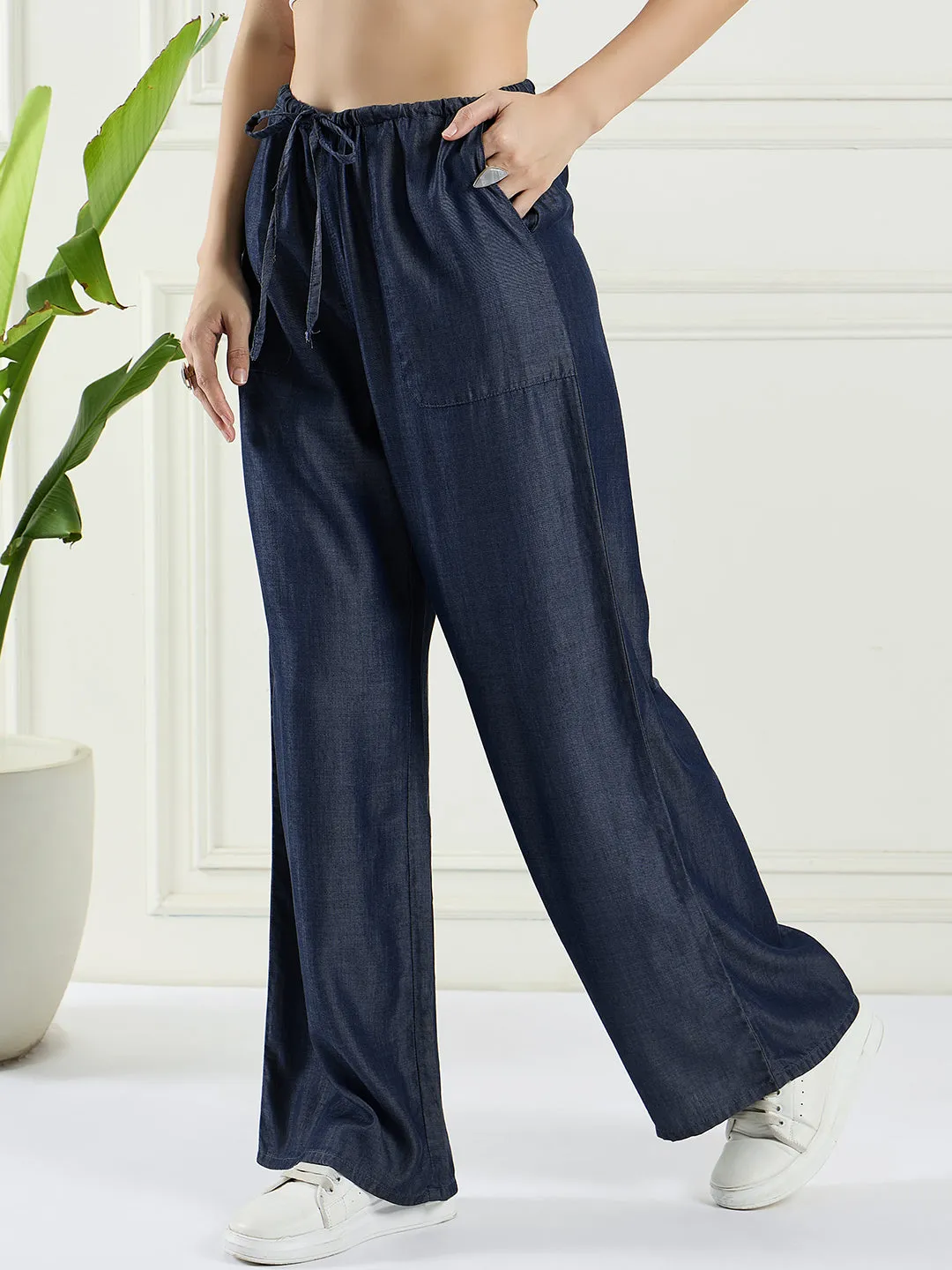 Women elasticated tercel pants with pockets
