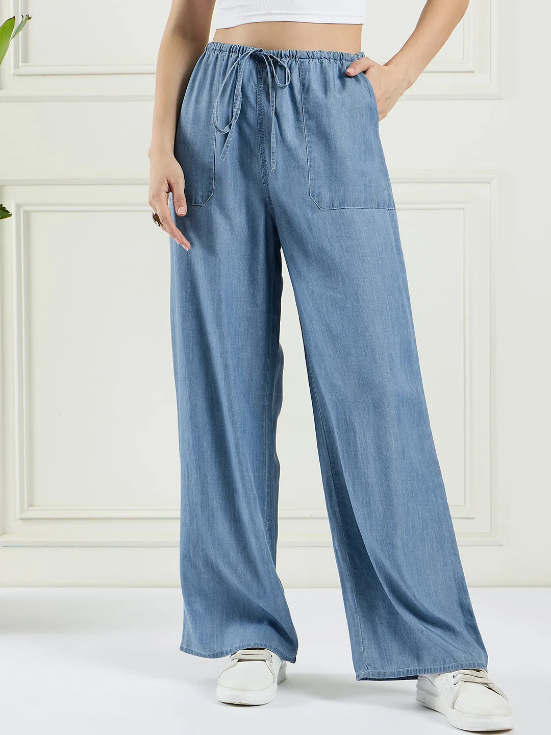 Women elasticated tercel pants with pockets