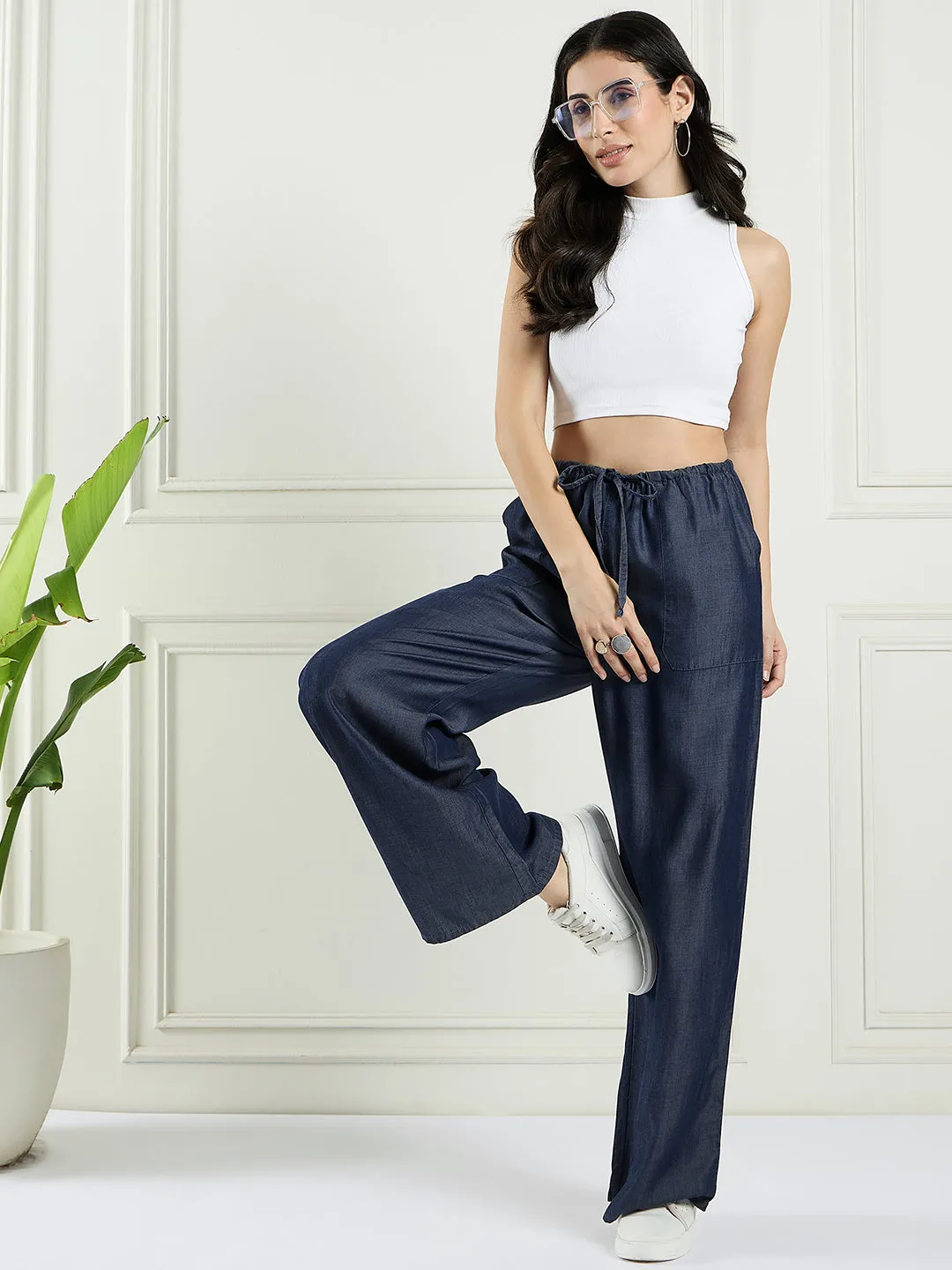 Women elasticated tercel pants with pockets