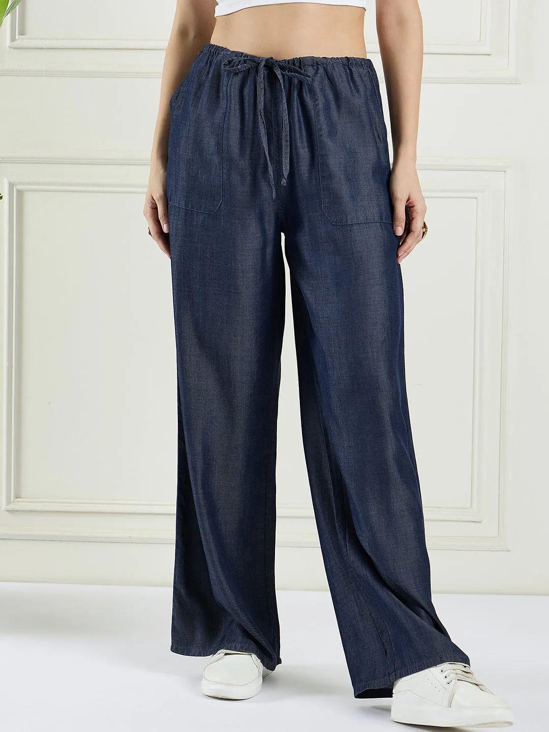 Women elasticated tercel pants with pockets