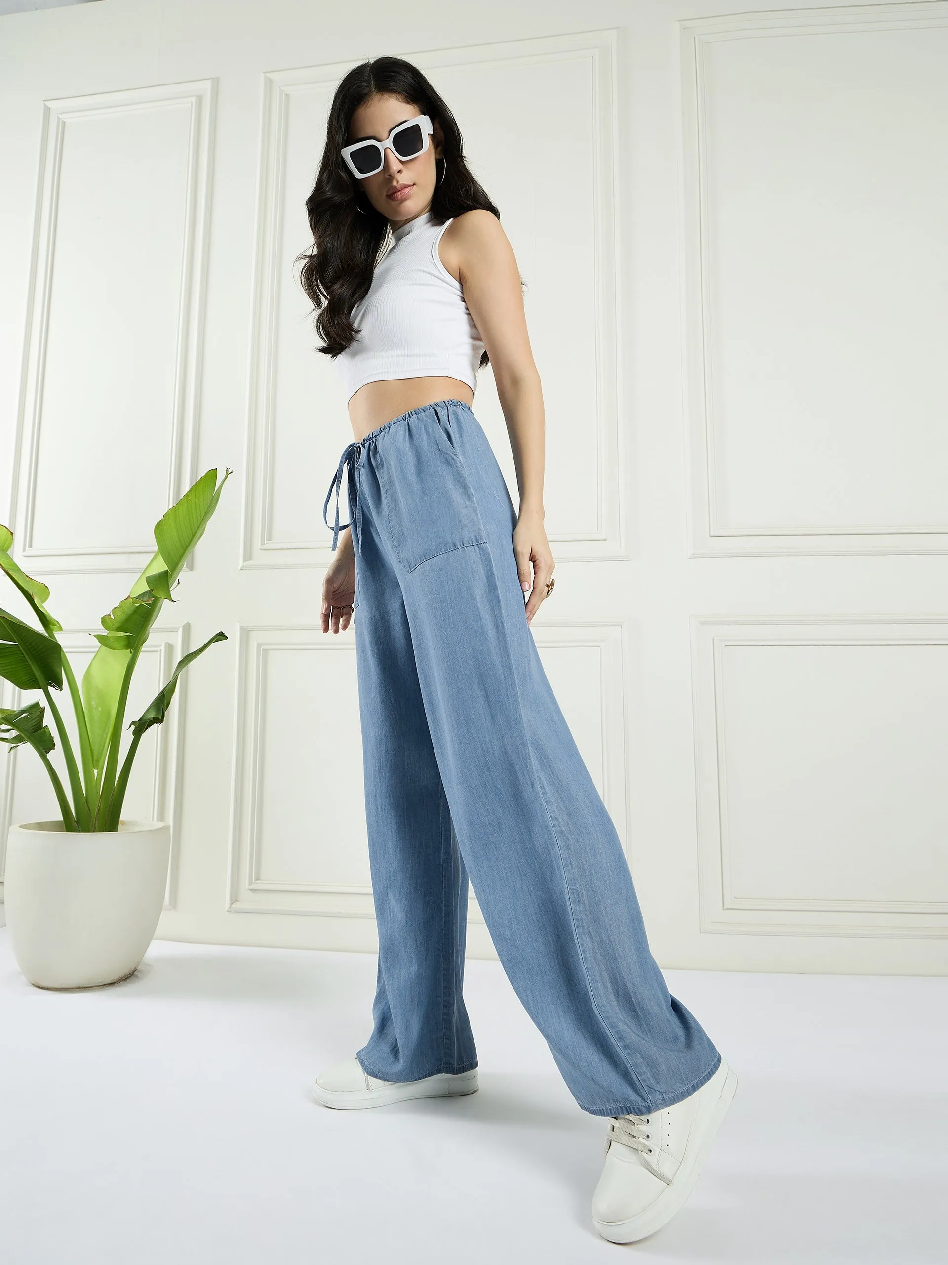 Women elasticated tercel pants with pockets