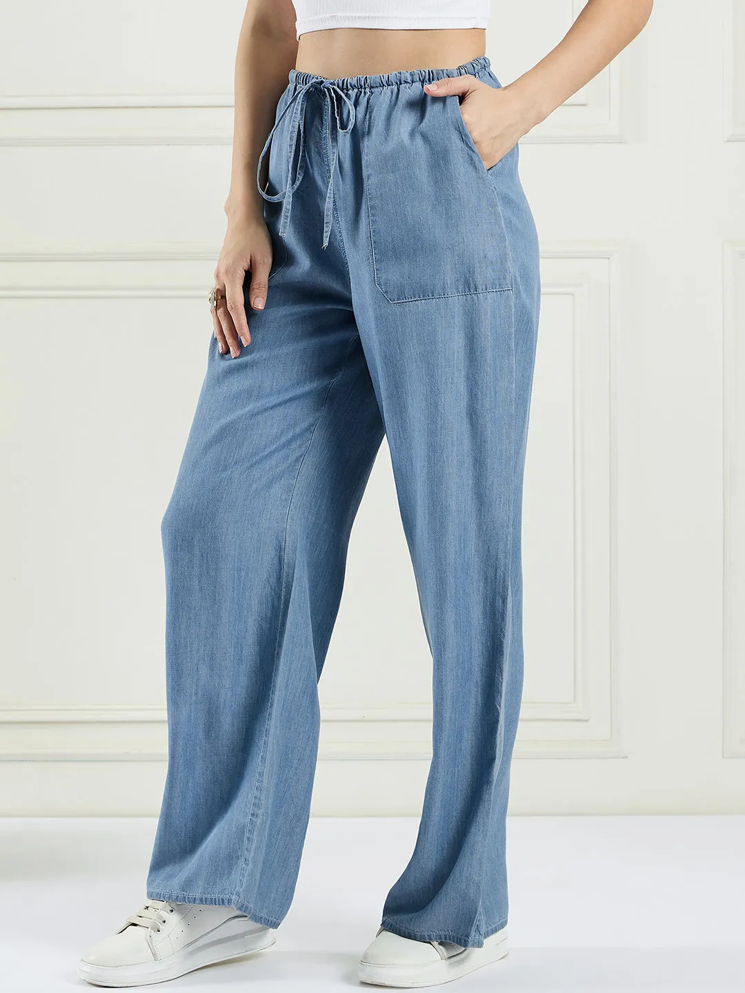 Women elasticated tercel pants with pockets