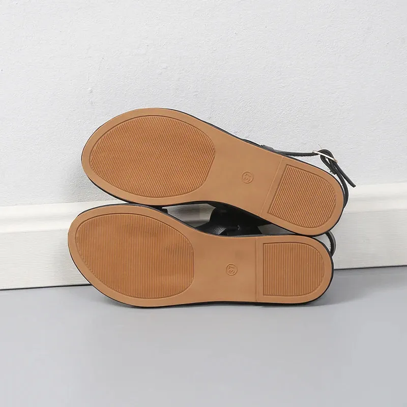 Women Flat Sandals 2023 Leather Cross Strap Rome Style High Quality Summer Ladies Shoes  Buckle Strap