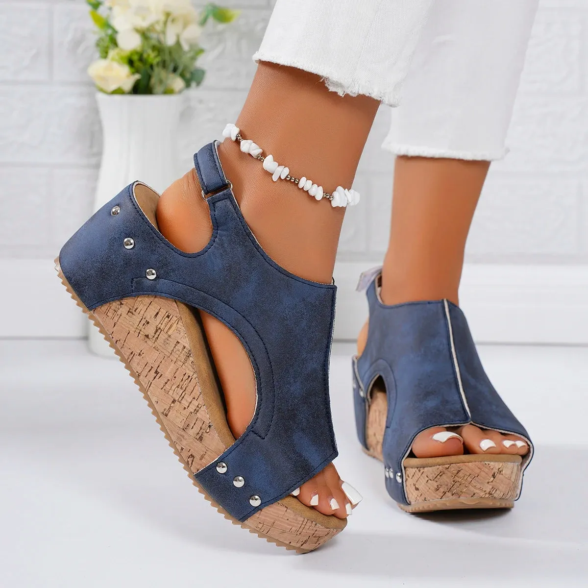 Women Wedges Sandals 2024 Summer New Clogs Fashion Shoes for Women Comfortable Cross Buckle Shallow Platform Sandals for Women