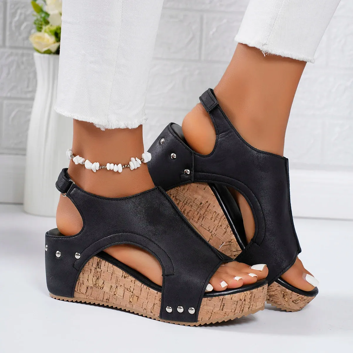 Women Wedges Sandals 2024 Summer New Clogs Fashion Shoes for Women Comfortable Cross Buckle Shallow Platform Sandals for Women
