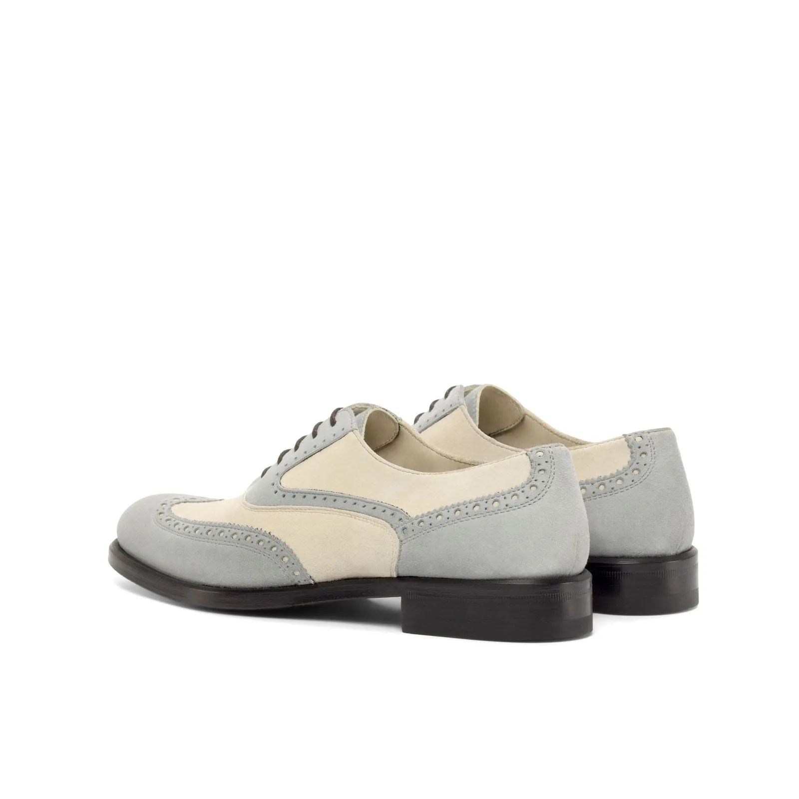 Women's Full Brogue Leather Shoes Grey White 4829