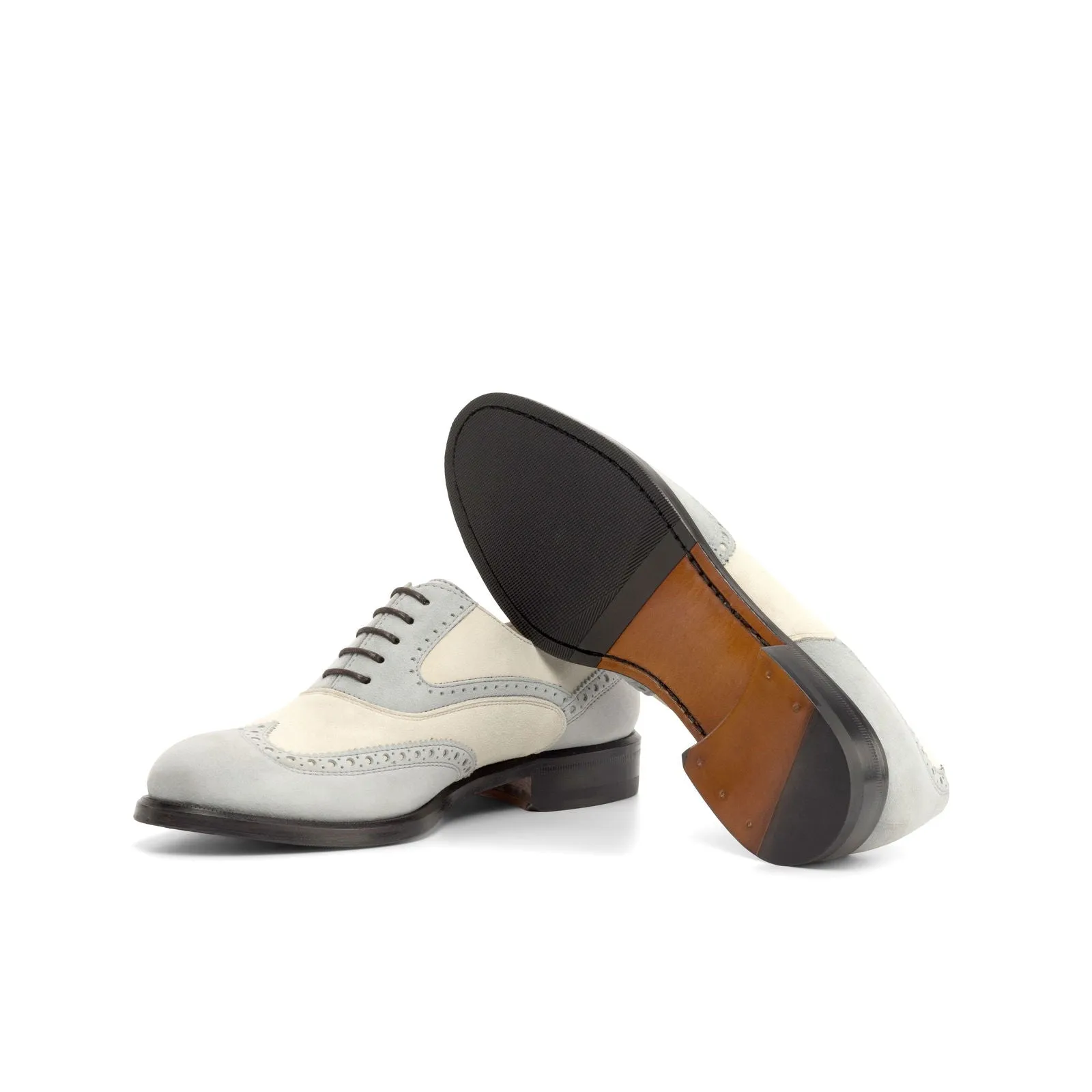 Women's Full Brogue Leather Shoes Grey White 4829
