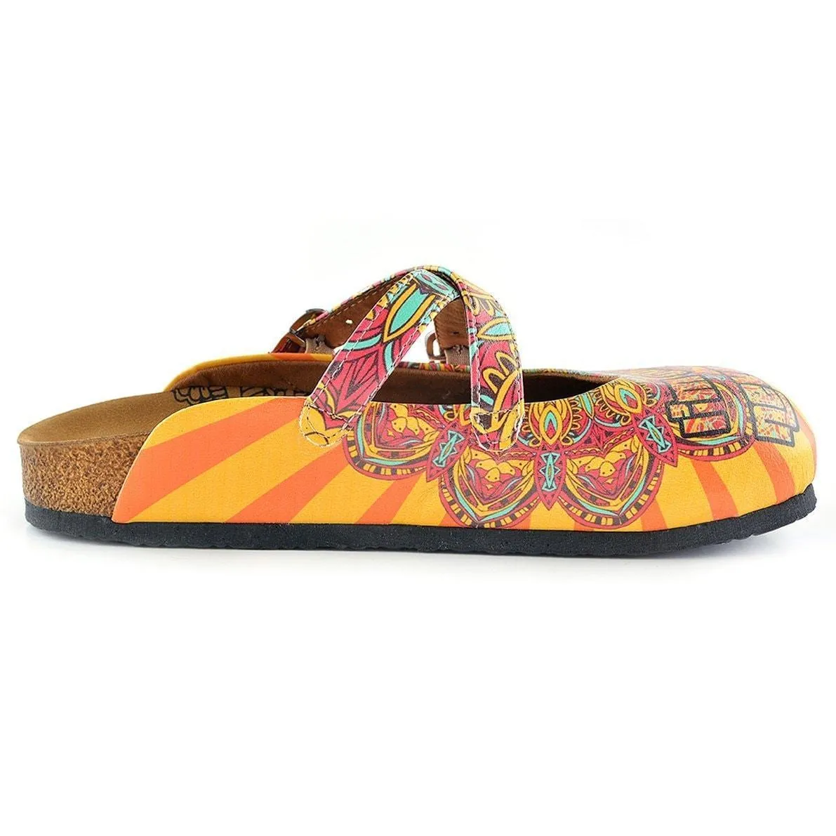 Yellow & Red Peace Sign Cross-Strap Clogs WCAL134