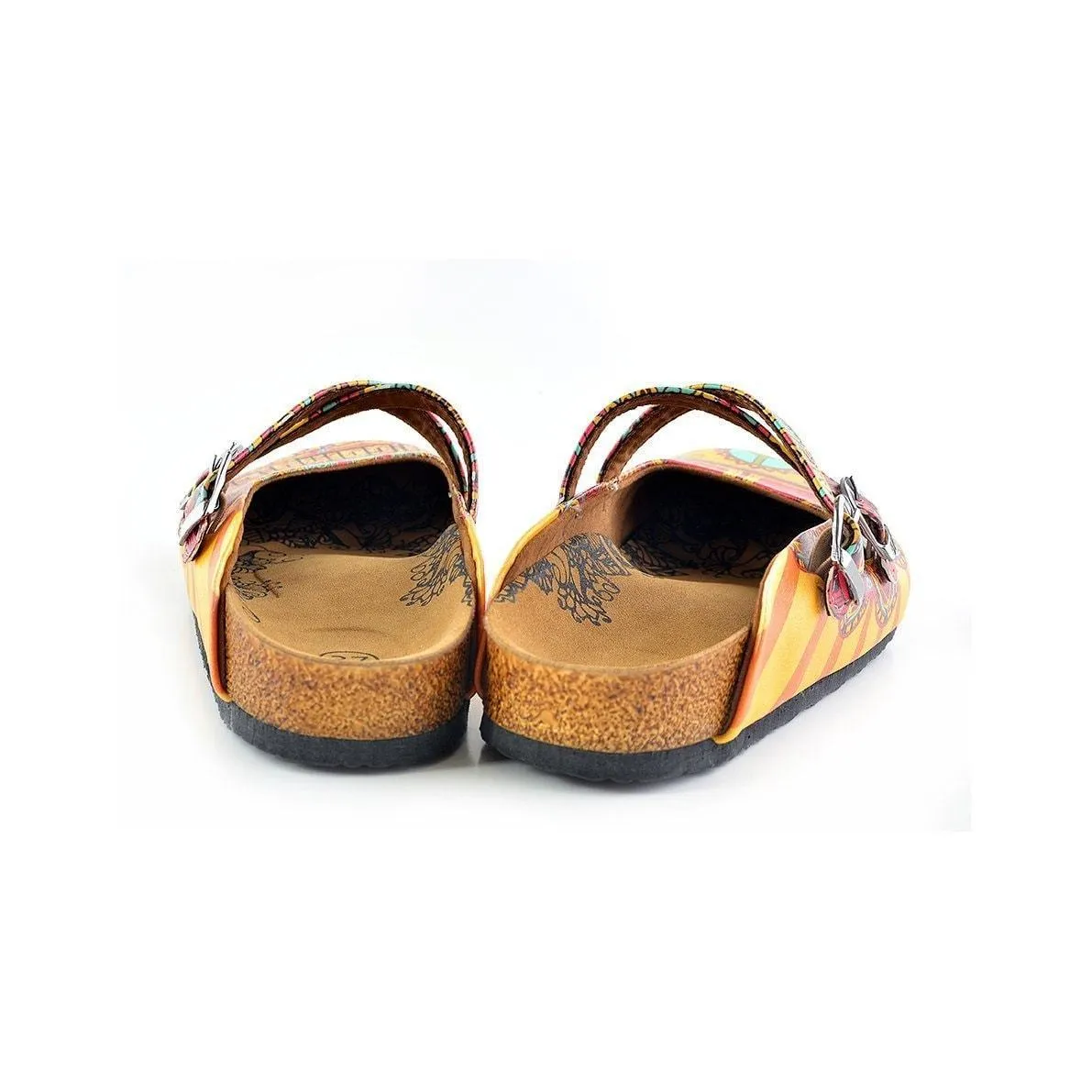 Yellow & Red Peace Sign Cross-Strap Clogs WCAL134